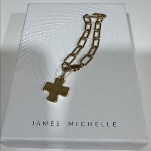 James Michelle Elegant Gold Chain Bracelet with Cross Pendant